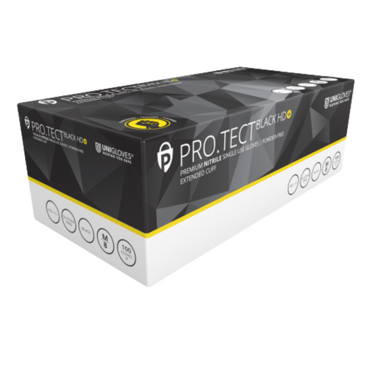 PRO.TECT Black HD+ – heavy duty extended cuff black nitrile gloves